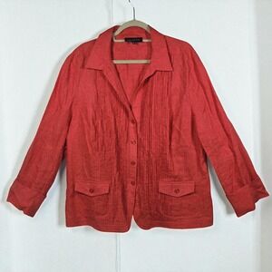 Jones New York Collection Woman 100% Linen Blazer Jacket Coral Red 18W Plus Size